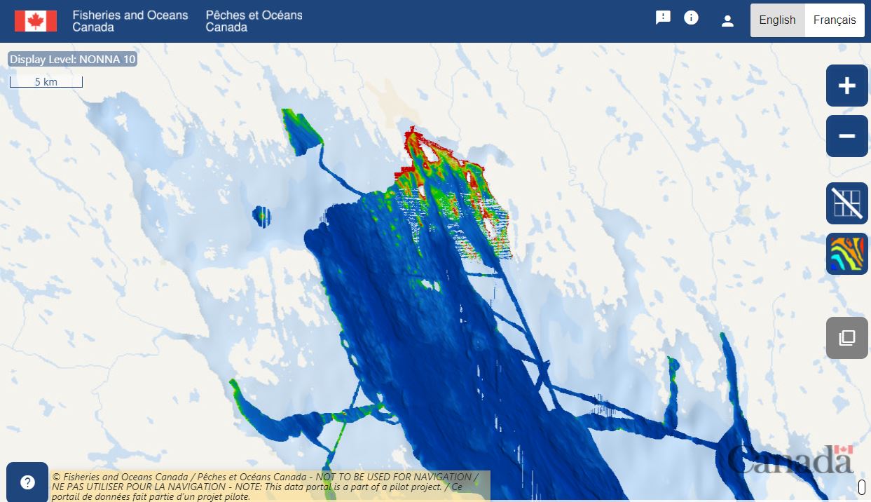 Portail de données NONNA montrant la baie de Frobisher, qui mène à Iqaluit.